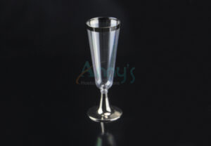 5oz Disposable Plastic Champagne Flute Glass with Silver Trim-ACG559