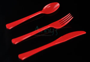 full size heavy weight disposable plastic cutlery knife, spoon, fork
