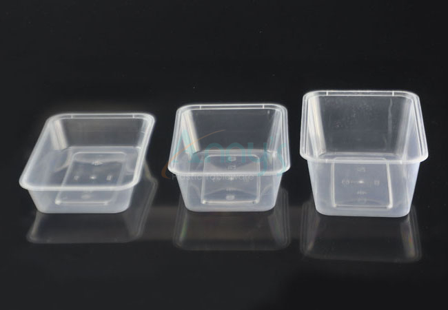 PS: Plastic Rectangular Container with Lid, Black, 650 ml