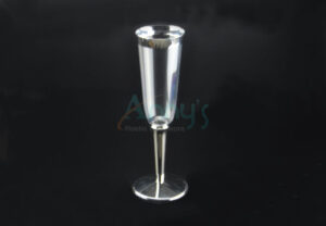 5oz plastic champagne glass with silver trim 3pc