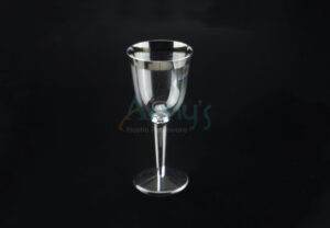8oz stemmed plastic wine glass with silver trim, 3piece with separated base