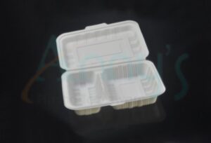 650ml Biodegradable Hinged Lid Food Container with 2 Compartments-ABCC007