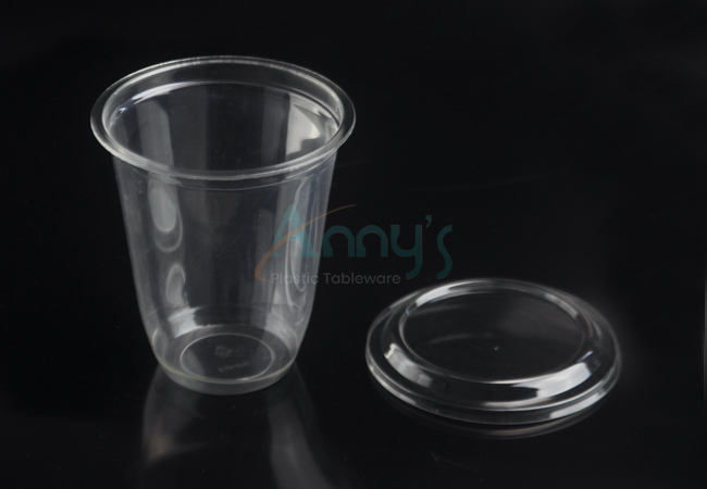 U shaped 12oz(425ml) disposable plastic PET snack cups with lids