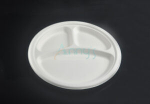 9″/225mm Biodegradable Bagasse Plate with 3 Compartment-BGYP39