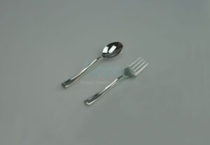 5" silver plastic cake spoon and fork
