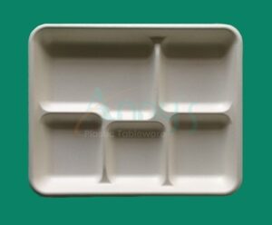 10“x8" biodegradable compostable bagasse 5 compartment trays